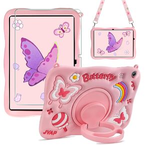 for Samsung Galaxy Tab A9 Plus Case Kids Girls Galaxy Tab A9+ Case with Screen Protector Kickstand Shoulder Strap Butterfly Shockproof Case Cover for Samsung A9 Plus Tablet Case 11 inch 2023
