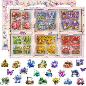 Aifong 800Pcs Floral Scrapbook Stickers Kit Vintage Flower Butterfly Plant Nature PET Transparent Aesthetic Sticker Supply for Junk Journal Scrapbooking Supplies Craft