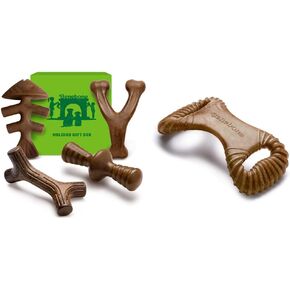 Benebone Medium Holiday 4 عبوات ألعاب مضغ للمضغ العدوانيين Dental Dental Daging Dog Toy للمضغات العدوانية ، لحم الخنزير المقدد الحقيقي