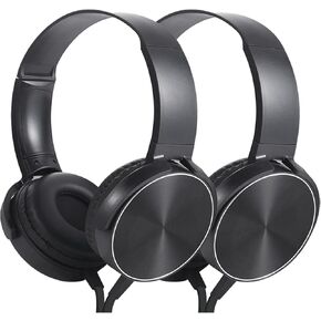 Kids Headphones Bulk 2 Pack for School Classroom K-12, Wired Durable On Ear Earphones for Student Children Toddler Teens Boys Girls and Adult (HY450, Black)