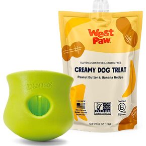 West Paw Zogoflex Toppl & Creamy Treats Peanut Butter Banana Bundle | علاج ألغاز لعبة الكلاب - لعبة الكلب للمضغ المعتدل ، الجلب ، الصيد - يحمل kibble ، يعالج ، صغير ، الجدة سميث