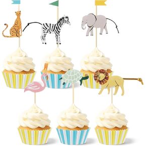 36 مجموعة Safari Cupcake Topcake Toppers Animals Cupcake Kit Safari Safari Woodland Jungle Party Forms for Jungle theme baby Shower Zoo عيد ميلاد حيوان برية