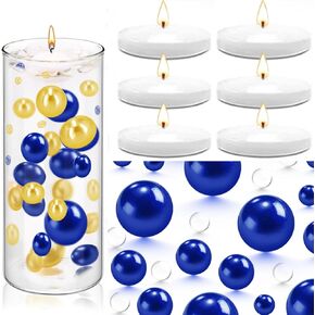 10000 Pcs Water Beads 200 Pcs Floating Pearls and 6 Pcs Floating Candles NO Hole Pearl Water Gel Beads for Vases Floating Candles for Centerpieces Home Weddings Table Party Decor(White, Red)