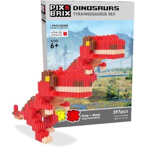 Pix Brix Pixel Art Puzzle Bricks - Dinosaur Series ، T rex - Brick Build Brick Stired لإعادة إنشاء دينو المفضل لديك ، ويشمل 397 قطعة - قم بإنشاء تصميمات ثنائية وثلاثية الأبعاد بدون الماء أو الحديد أو الغراء