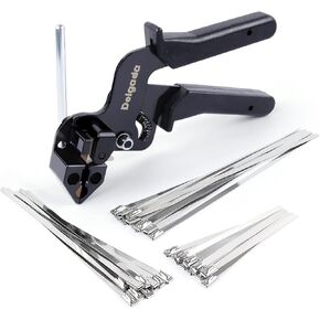 Delgada Stainless Steel Cable Tie Gun Kit with 100PCS Self-Locking Metal Zip Ties Outdoor Heavy Duty Fastening Zip Tie Tightening Tool for Chain Link Fence Pipes