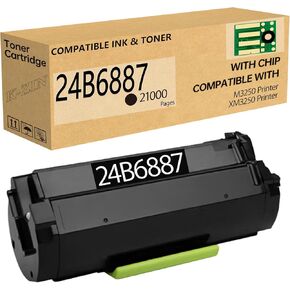 24B6887 M3250 XM3250 خرطوشة الحبر الأسود (مع رقاقة) متوافقة مع Lexmark 24B6887 خرطوشة الحبر لـ Lexmark M3250 XM3250 Laser Printer (Black ، 21000 صفحة)