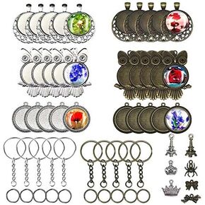Seasonsky 79pcs قفلات الصواني ، جولة 10pcs ، 10pcs Moon and Stars Design ، 10 مساءً صواني البومة ، مشبك قلادة ، سلاسل المجوهرات وملحقاتها لصنع المجوهر