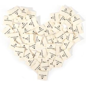 120pcs ملصقات الخياطة للعناصر المصنوعة يدويًا ، علامات الكروشيه مصنوعة يدويًا مع ملصقات الحب علامات النسيج المخصصة لخياطة علامات الكروشيه للحياكة واللحف وخياطة الملابس DIY الحرف اليدوية