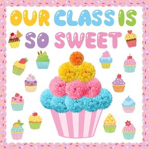 3D Cupcake Bulletin Board Set Decorations for Classroom Our Class Is So Sweet Cutouts Wall Decals Tissue Paper Colorful Cupcake Party Supplies for Summer Themed Birthday Party School Home Window Favor
