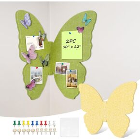DOLLAR BOSS 3D Butterfly Cork Board 16"x12" Foldable Felt Bulletin Boards for Walls Safe Kids Wall Decor with Pushpins & Tapes (Green & Yellow)
