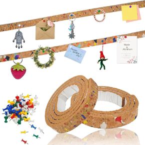 2 Rolls Cork Board Strip Cork Strips Cork Boards Bulletin Bar Strips Colorful Patterned Bulletin Board Strips with 50 Pushpins for Wall Office Classroom Notice Memo Board, 1"x48" Each Roll