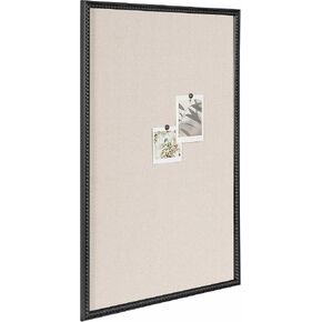 Kate and Laurel Makenna Framed Linen Fabric Pinboard, 24 x 36, Black, Traditional Beaded Bulletin Board for Vintage Home Wall Organization or Aspirational Vision Board