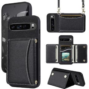 Phone Case Compatible with Google Pixel 9/9 Pro 5G Wallet Cover with Crossbody Shoulder Strap and Leather Credit Card Holder Flip Purse Pocket Slim Stand Cell Pixel9 9Pro Nine Girls White