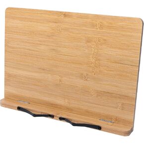 Bamboo Book Stand, Adjustable Book Holder with Page Holder Clips, Versatile for Cookbooks, Tablets, Laptops, and Smartphones, 15.4 x 11.0 Inches
