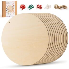 Robotime 10 بوصة دائر خشبية (12 ٪) مع ثقب وخرز - جولات خشبية غير مكتملة لحرف DIY ، pyrography ، الرسم ، شماعات الأبواب - ديكور العطلات ، الديكور المنزلي وصنع الهدايا