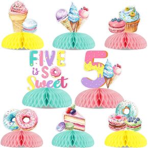 Jollyboom Five هو زخارف عيد ميلاد حلوة الفتيات ، 8pcs Donut Ice Cream 5th Table Table Decorations topper topper
