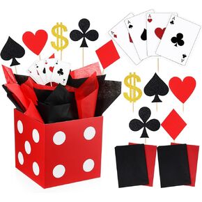 12 مجموعة 122 PCS Casino Party Party Concers Excalsory for Casino Table Party Party مع قواطع البوكر اللامعة وعصي ورق الأنسجة لموضوع البوكر حفلة عيد ميلاد العزوبية