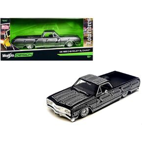 Maisto 1965 Chevrolet El Camino Lowrider Black Metallic with Silver Graphics Lowriders Series 1/25 Diecast Model Car