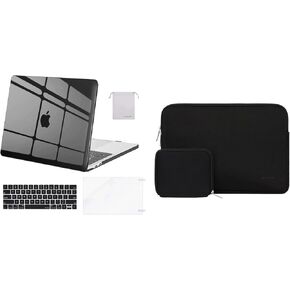 Moseso متوافق مع MacBook Pro 13 بوصة Case 2016-2023 الإصدار A2338 M1 A2289 A2251 A2159 A1989 A1706 A1708 ، قذيفة صلبة بلاستيكية وحماية الأكمام النيوبريني وغطاء لوحة المفاتيح ومواقف الشاشة ، الأسود ، الأسود ، الأسود