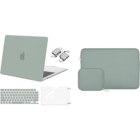 MOSISO Compatible with MacBook Air 13.6 inch Case 2022-2024 A2681 M2, Plastic Hard Shell Case&Neoprene Sleeve Bag with Small Case&Keyboard Skin&Screen Protector&Type C Adapter 2 Pack, Antique Green