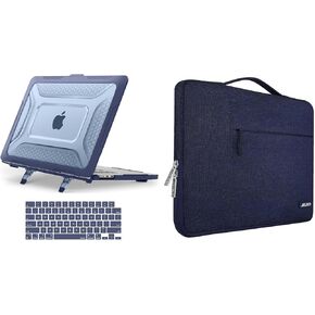 MOSISO Compatible with MacBook Air 15 inch Case 2024 2023 M3 A3114 M2 A2941, Honeycomb Shockproof Heavy Duty TPU Bumper Plastic Hard Case & Keyboard Cover&Polyester Multifunctional Bag, Navy Blue