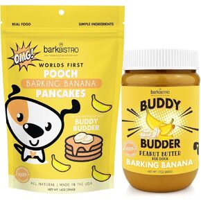 باركين 'Banana Buddy Budder + فطائر Pooch ، 100 في المئة جميع زبدة الفول السوداني الفول السوداني الطبيعية ، لا السكر الاصطناعي أو المواد الحافظة ، علاجات الكلاب الصحية - مصنوعة في الولايات المتحدة الأمريكية