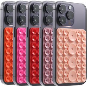 BIAJIYA Silicone Suction Phone Case Mount, Adhesive Phone Sticky Grip for iPhone, Strong Suction Phone Grip for Selfies and Videos (Red)