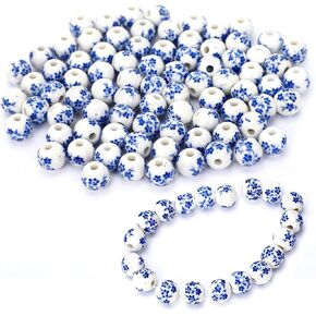 100 PCS الخرز السيراميك ، 10 ملم مستديرة من الخزف الخزف المصنوع يدويًا زهرة زهرة زهرة مطبوعة من الخرزات الفضفاضة لمجوهرات صنع الإمدادات DIY الحرف الأساور