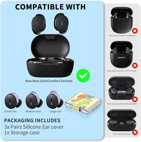 [3 Pairs] Ear Tips Covers for New Bose QuietComfort Earbuds, Sport Anti-Slip EarTips Silicone Anti Scratches Replacement Ear Covers Earbuds Accessories (S/M/L) (Black) in Kuwait