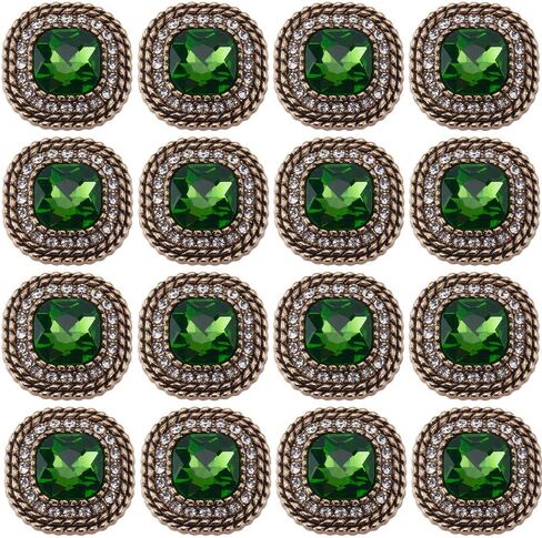 Gorgecraft 16pcs أزرار شانك رينستون 24 ملم أزرار الزمرد الفاتحة الفاتحة مربعة مربعة قطع أحجار الرهان خمر أزرار معطف المعادن المعدنية المجوفة للزيو in Kuwait