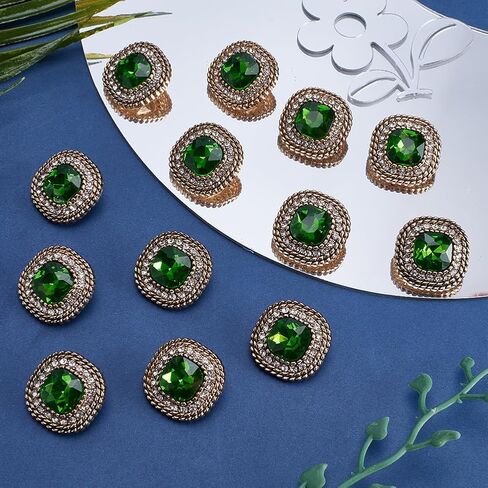 Gorgecraft 16pcs أزرار شانك رينستون 24 ملم أزرار الزمرد الفاتحة الفاتحة مربعة مربعة قطع أحجار الرهان خمر أزرار معطف المعادن المعدنية المجوفة للزيو in Kuwait