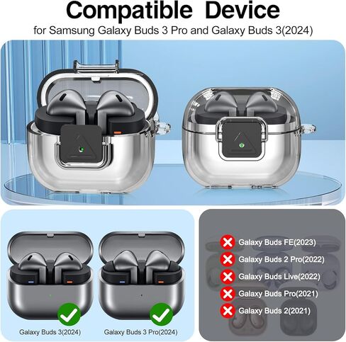 for Samsung Galaxy Buds 3 Pro Case/Galaxy Buds 3 Case with Secure Lock Clip, Flexible TPU Clear Case for Galaxy Buds Pro 3 Shockproof Protective Cover with Cleaner Kit&Carabiner&Lanyard (Clear Purple) in Kuwait
