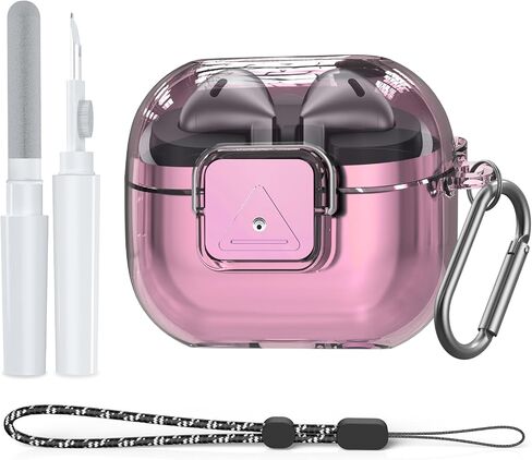 for Samsung Galaxy Buds 3 Pro Case/Galaxy Buds 3 Case with Secure Lock Clip, Flexible TPU Clear Case for Galaxy Buds Pro 3 Shockproof Protective Cover with Cleaner Kit&Carabiner&Lanyard (Clear Purple) in Kuwait