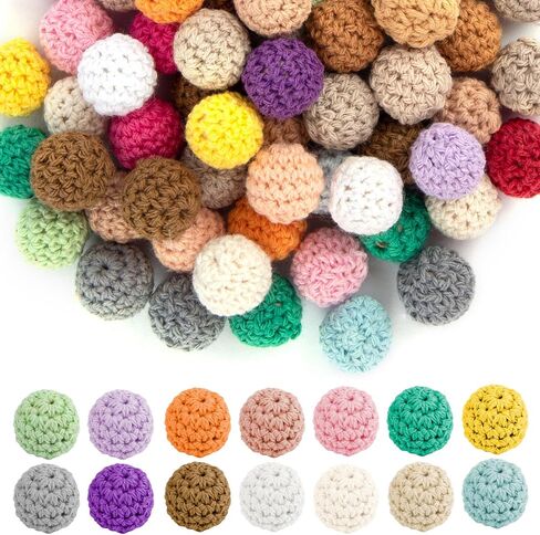 Framendino, 60 Pack Wooden Crochet Beads 16mm Assorted Color Cotton Covered Bead Round Wood Knitting Ball for DIY Crafts Bracelet Jewelry Making in Saudi Arabia