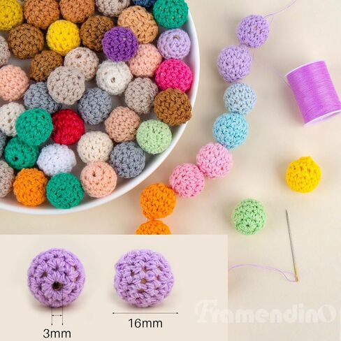 Framendino, 60 Pack Wooden Crochet Beads 16mm Assorted Color Cotton Covered Bead Round Wood Knitting Ball for DIY Crafts Bracelet Jewelry Making in Saudi Arabia