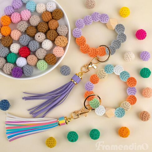 Framendino, 60 Pack Wooden Crochet Beads 16mm Assorted Color Cotton Covered Bead Round Wood Knitting Ball for DIY Crafts Bracelet Jewelry Making in Saudi Arabia