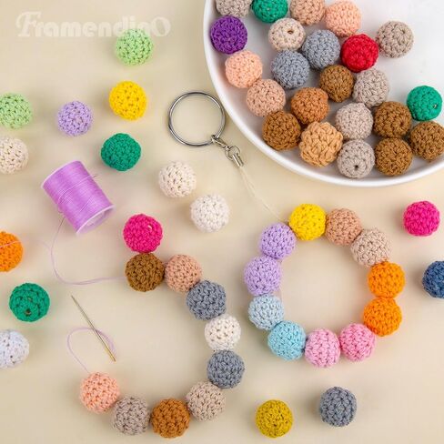 Framendino, 60 Pack Wooden Crochet Beads 16mm Assorted Color Cotton Covered Bead Round Wood Knitting Ball for DIY Crafts Bracelet Jewelry Making in Saudi Arabia