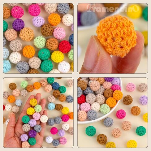 Framendino, 60 Pack Wooden Crochet Beads 16mm Assorted Color Cotton Covered Bead Round Wood Knitting Ball for DIY Crafts Bracelet Jewelry Making in Saudi Arabia