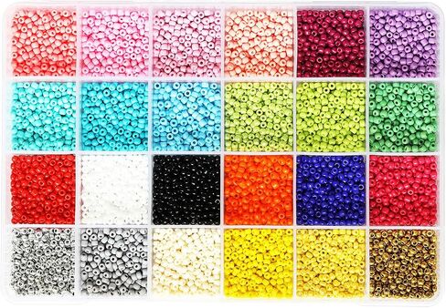 2 مم 12/0 حبات بذرة - 16800pcs حبات زجاجية كبيرة مع صندوق تخزين ، 24 لونًا (700 ٪ لكل منهما) لصنع المجوهرات ، الحرف اليدوية ، ملحقات الملابس ، الديكور المصنوع يدويًا in Kuwait