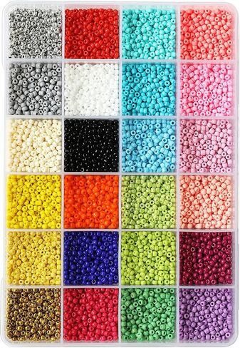 2 مم 12/0 حبات بذرة - 16800pcs حبات زجاجية كبيرة مع صندوق تخزين ، 24 لونًا (700 ٪ لكل منهما) لصنع المجوهرات ، الحرف اليدوية ، ملحقات الملابس ، الديكور المصنوع يدويًا in Kuwait