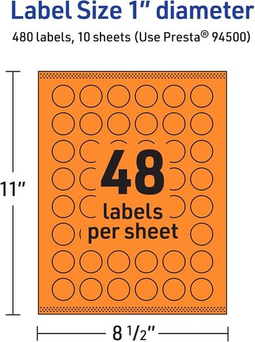 Avery Printable Round Labels with Sure Feed Technology, 1" Diameter, Bright Orange Labels, Print-to-The-Edge, Laser/Inkjet, 480 Total, Great for Price Stickers and Mailing Seals in Kuwait