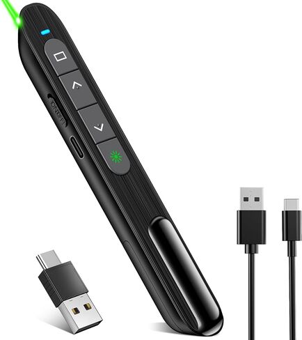 نهر العرض اللاسلكي مع مؤشر الليزر الأحمر ، 2 في 1 نوع USB نوع C للعروض التقديمية PowerPoint مع التحكم في مستوى الصوت ، مقدمة طويلة المدى القابلة لإعادة الشحن لجهاز كمبيوتر مفتاح Slide Google Slide in Kuwait