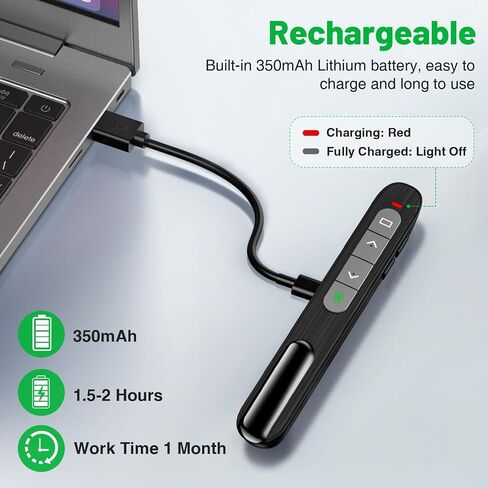 نهر العرض اللاسلكي مع مؤشر الليزر الأحمر ، 2 في 1 نوع USB نوع C للعروض التقديمية PowerPoint مع التحكم في مستوى الصوت ، مقدمة طويلة المدى القابلة لإعادة الشحن لجهاز كمبيوتر مفتاح Slide Google Slide in Kuwait