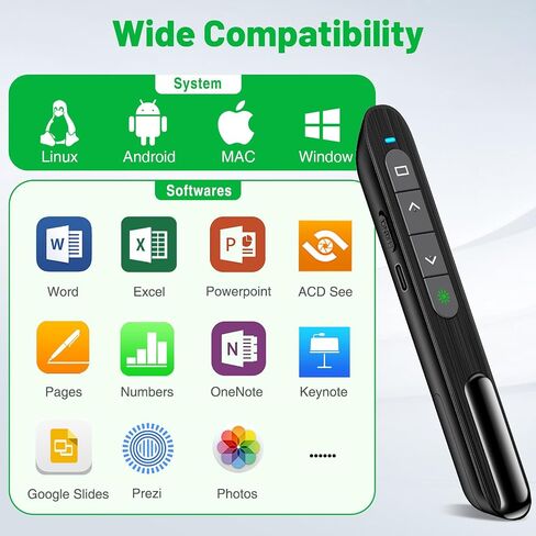 نهر العرض اللاسلكي مع مؤشر الليزر الأحمر ، 2 في 1 نوع USB نوع C للعروض التقديمية PowerPoint مع التحكم في مستوى الصوت ، مقدمة طويلة المدى القابلة لإعادة الشحن لجهاز كمبيوتر مفتاح Slide Google Slide in Kuwait
