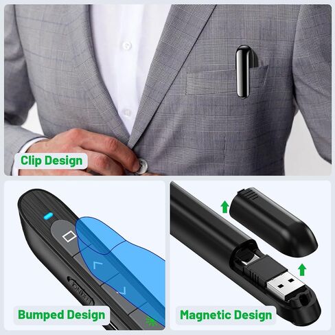 نهر العرض اللاسلكي مع مؤشر الليزر الأحمر ، 2 في 1 نوع USB نوع C للعروض التقديمية PowerPoint مع التحكم في مستوى الصوت ، مقدمة طويلة المدى القابلة لإعادة الشحن لجهاز كمبيوتر مفتاح Slide Google Slide in Kuwait