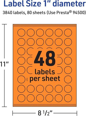 Avery Printable Round Labels with Sure Feed Technology, 1" Diameter, Bright Orange Labels, Print-to-The-Edge, Laser/Inkjet, 480 Total, Great for Price Stickers and Mailing Seals in Kuwait