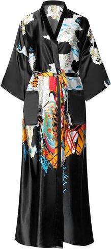 VintageClothing Women's Kimono Robes Plus Size Long Floral Silky Loungewear Patterned Sleepwear Dressing Gown in Kuwait