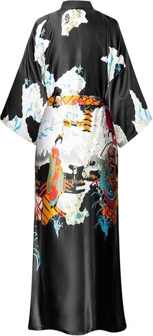 VintageClothing Women's Kimono Robes Plus Size Long Floral Silky Loungewear Patterned Sleepwear Dressing Gown in Kuwait
