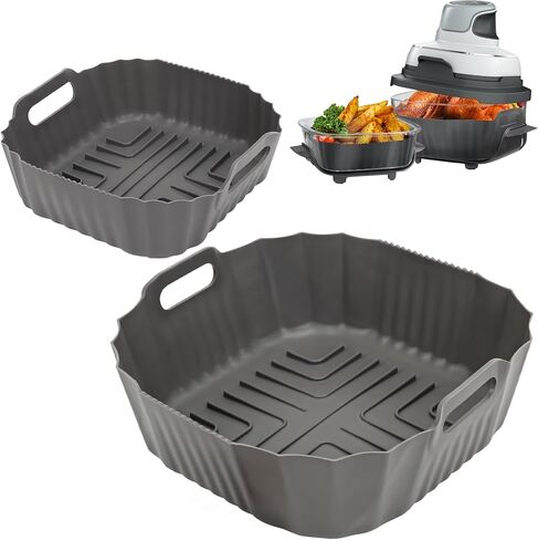 YQL 2PCS Silicone Air Fryer Liners for Ninja Crispi FN101 Air Fryer, Non-Stick Reusable Accessories Basket for Portable Glass Air Fryer, Big Liner for 4 QT Container & Small Liner for 6 Cups Container in Kuwait