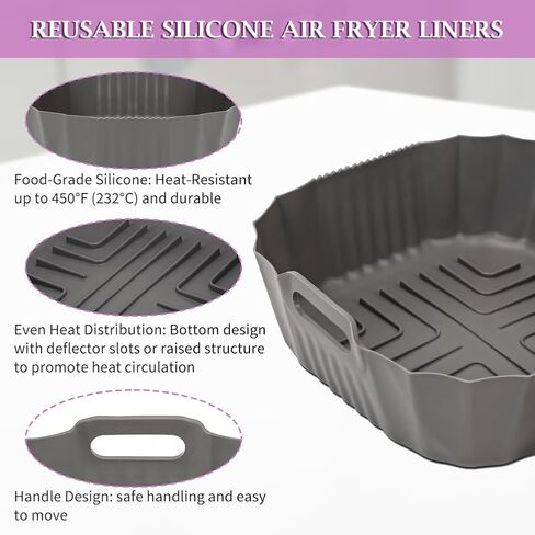 YQL 2PCS Silicone Air Fryer Liners for Ninja Crispi FN101 Air Fryer, Non-Stick Reusable Accessories Basket for Portable Glass Air Fryer, Big Liner for 4 QT Container & Small Liner for 6 Cups Container in Kuwait